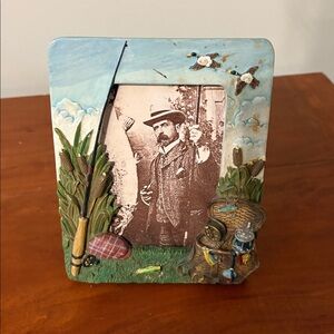 Vintage Fishing Picture Frame 3D Resin Fisherman Cabin Lodge Décor 4x4